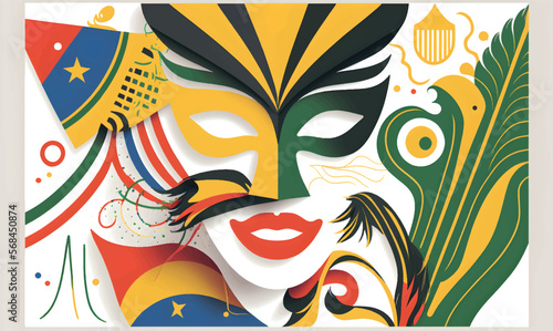 background with mask from the Brazilian Carnival  samba  brazil  vector illustration  flat and minimalist design