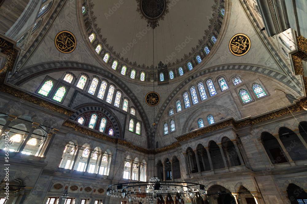 Interior of Nuruosmaniye Mosque in Istanbul. Islamic architecture