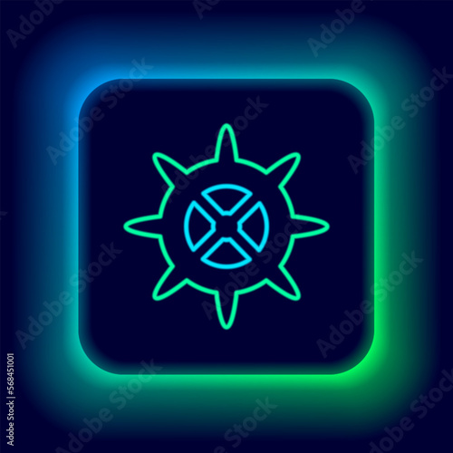 Glowing neon line Bicycle sprocket crank icon isolated on black background. Colorful outline concept. Vector