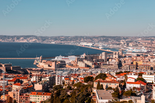 Marseille, France - FEB 28, 2022: Aerial view of the city of Marseille on a sunny winter day © EnginKorkmaz