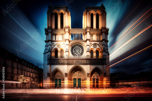 long exposure of Notre Dame Cathedral Paris France, generative ai