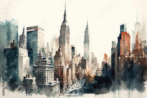 Watercolor modern cityscape building  , drawn sketch illustration , Generative Ai