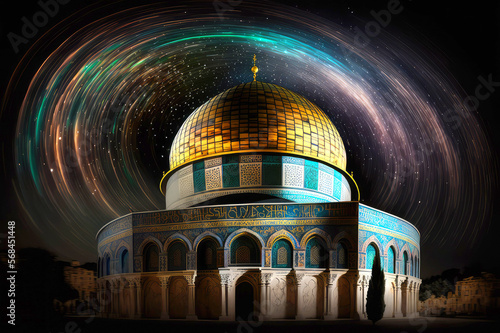 long exposure of Dome of the Rock Jerusalem colorful, generative ai