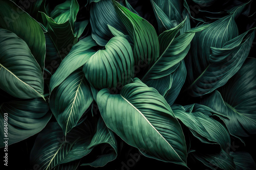 leaves of Spathiphyllum cannifolium abstract green, generative ai