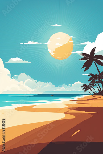 Vector summer beach party with sun and sky at daytime. ia generate,