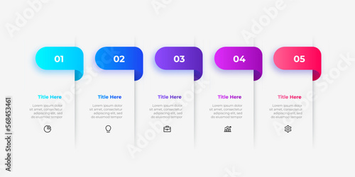 Five banners placed in horizontal row. Concept of 5 stages of strategic management process. Creative infographic design template