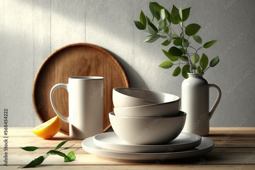 Tablewere on wodden table generative ai Tablewere on wodden table generative ai