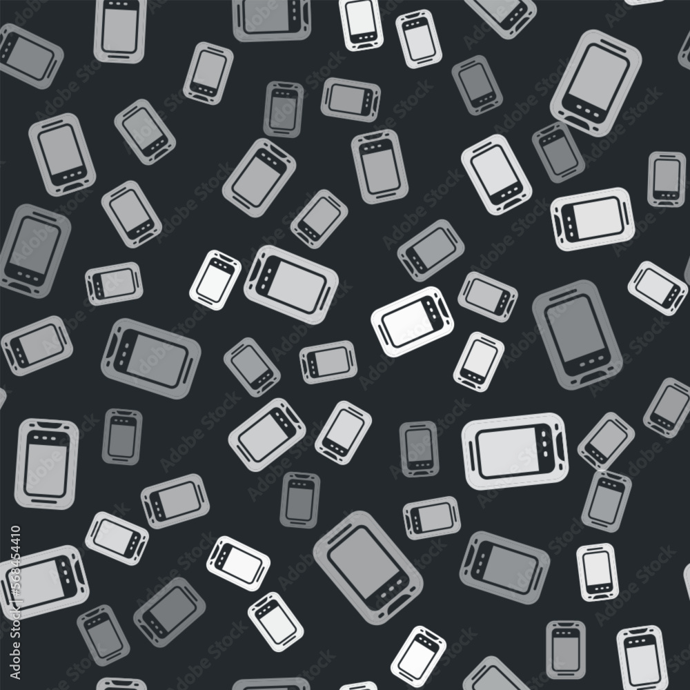 Grey Smartphone, mobile phone icon isolated seamless pattern on black background. Vector Grey Smartphone, mobile phone icon isolated seamless pattern on black background. Vector