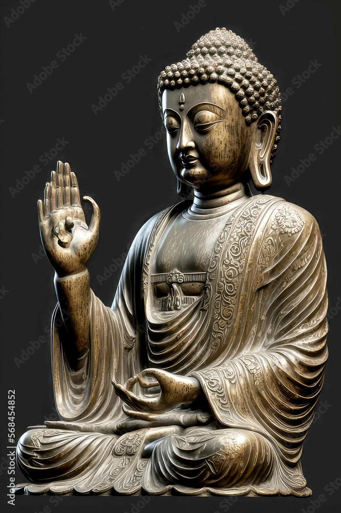  ancient bronze statue of buddha, Mudra gesture performed, generative ai