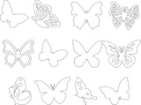 Various sketches of vector illustrations of beautiful flying butterflies