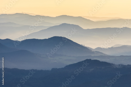 Mountain layers during sunrise in the morning in Austria
