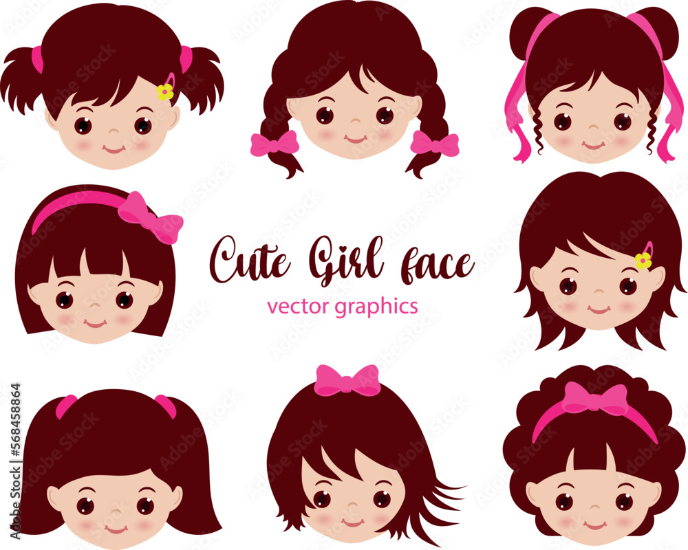 Beautiful face little girl with various hairstyles. Cute girl face Beautiful face little girl with various hairstyles. Cute girl face
