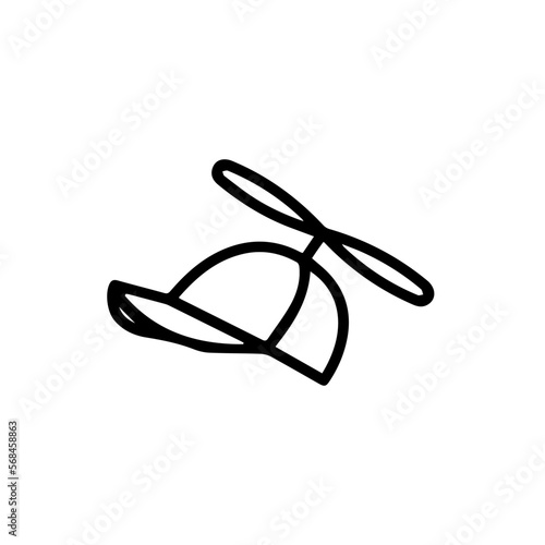 line art vector illustration of a little boy's hat with a propeller