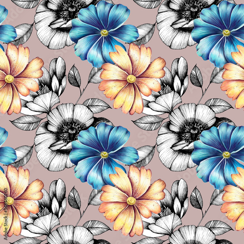 flower illustration. delicate flowers. seamless pattern. design for textile  wallpaper  wrapping paper