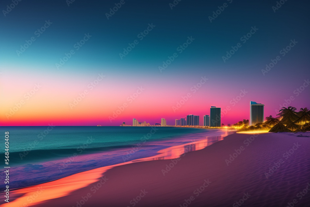 Sunset at the beach illustration AI