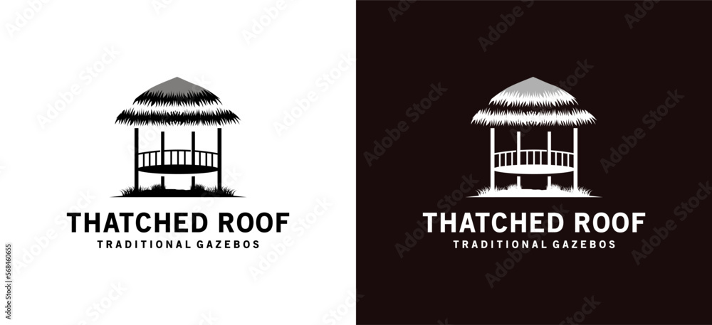 Vintage thatched roof traditional gazebo symbol logo design