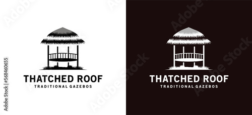 Vintage thatched roof traditional gazebo symbol logo design