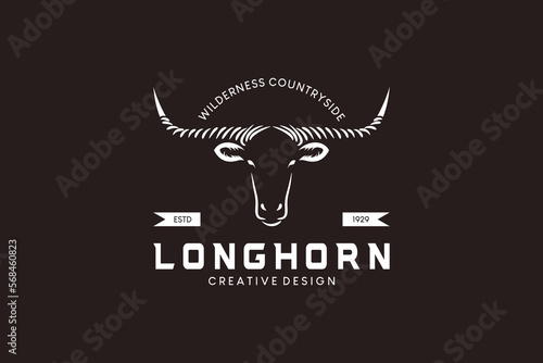 Vintage texas longhorn symbol logo design, creative concept longhorned cow vector illustration
