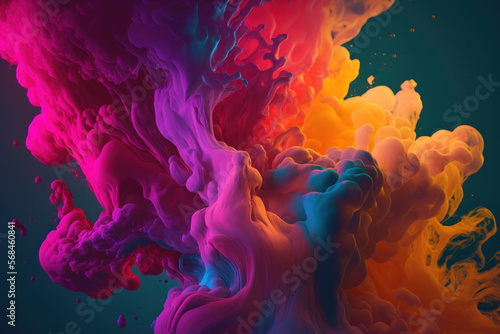 Abstract happy Holi colorful background, bright rainbow ink clouds AI Generated