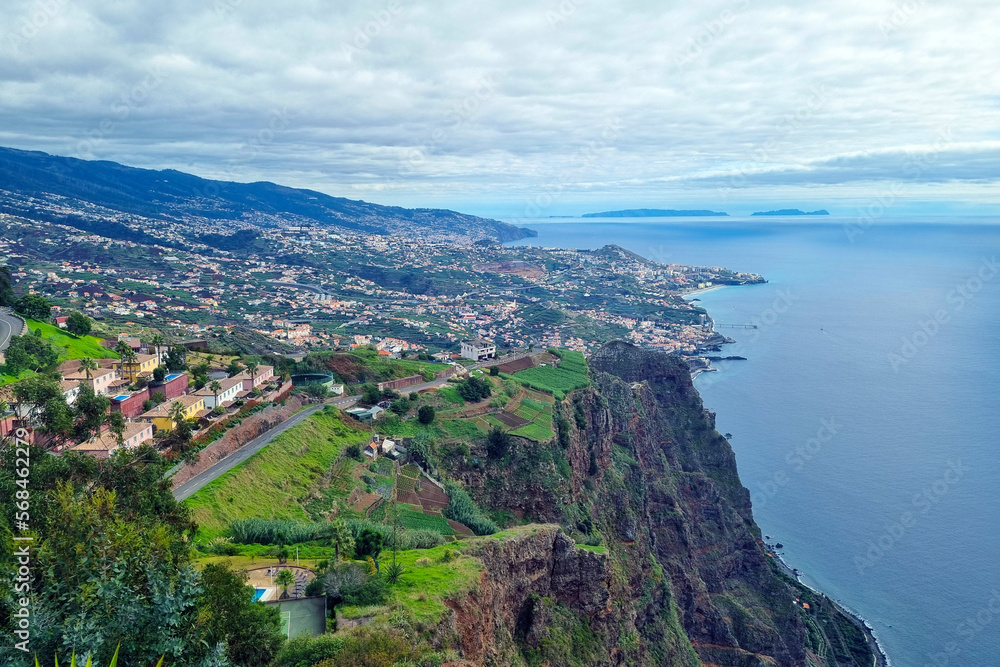 The green island of Madeira from a height. Rest in the Atlantic Ocean.