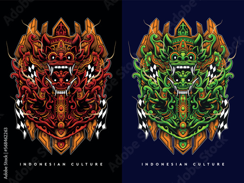 Indonesian mythological demon barong rangda mask vector design illustration