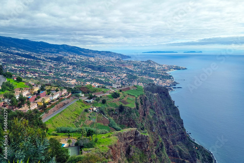 The green island of Madeira from a height. Rest in the Atlantic Ocean.