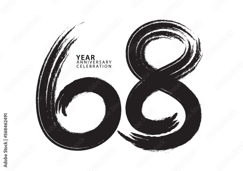 68 year anniversary celebration logotype black paintbrush vector, 68 ...