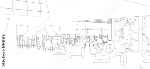 3D illustration of coffee shop
