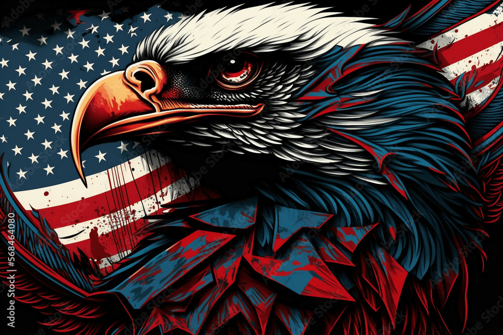 usa american flag creative patriotic background with bald eagle design ...