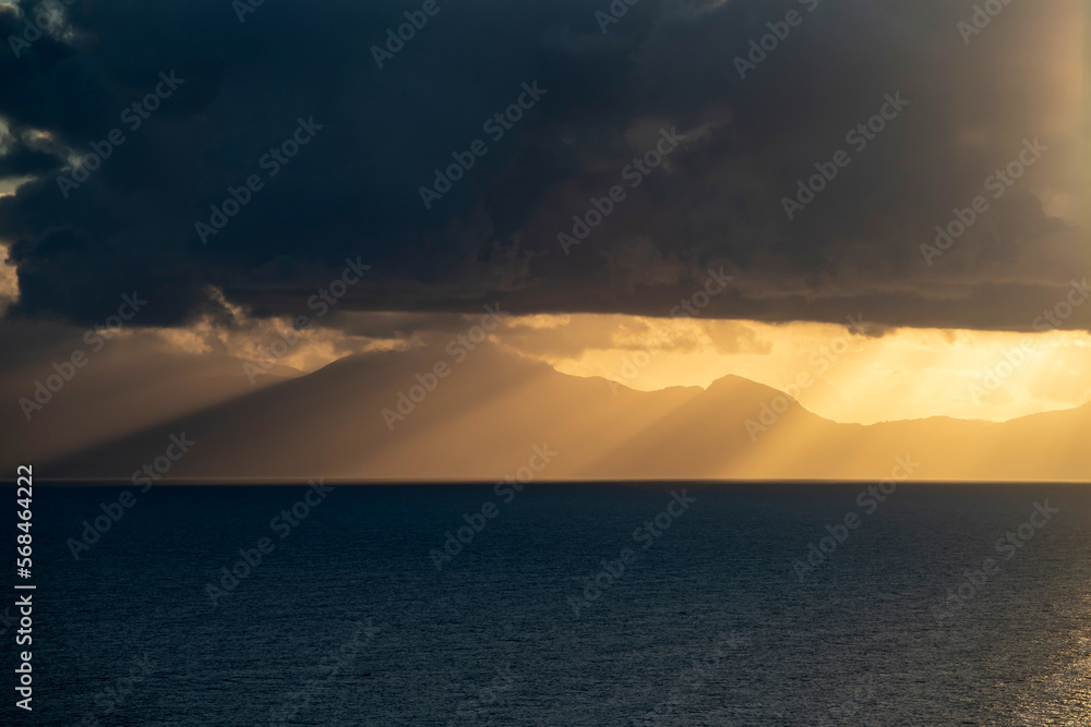 Beautiful dramatic sunrise viewed from Procida Island.