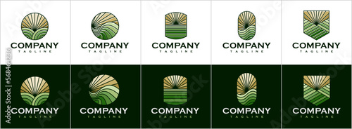 Colorful line farm logo design collection