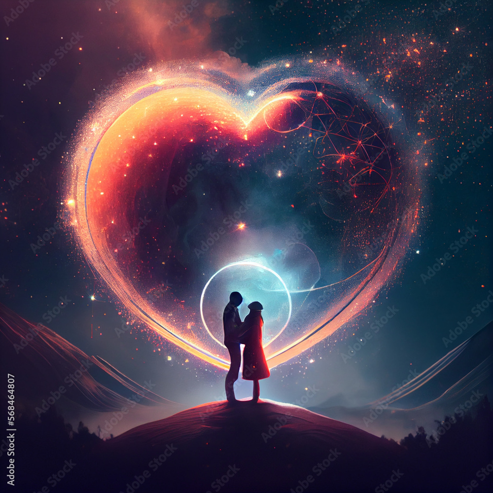 Happy Valentine's man and woman in the night and sky background moods