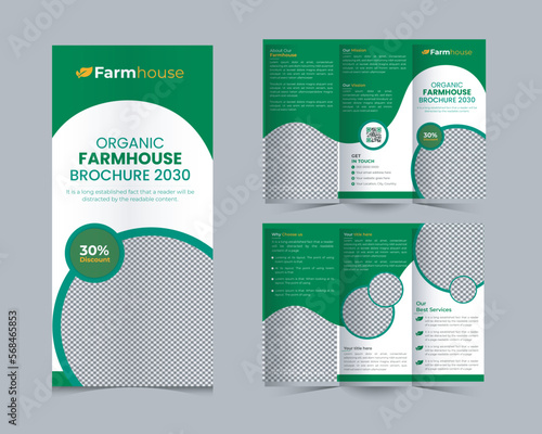 Organic Farming Tri Fold brochure template or agriculture farming brochure template vector layout, Green Environment flyer template design organic product trifold brochure template