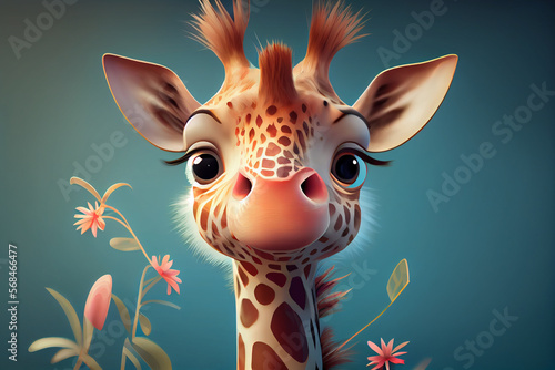Beautiful abstract Cute adorable Cartoon giraffe Character concept, contemporary and mood social background