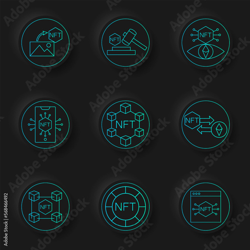 NFT technology line icon set. Crypto Icon or Logo Symbol vector illustration