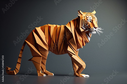 close-up of origami of a tiger, ai generated
