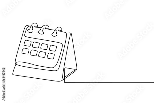 calendar continuous line drawing. One line art of calendar, memorable date, countdown, holiday, weekday and weekend. vector illustration	