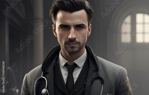 a painting portrait of a European male Doctor in outfit - Generative AI