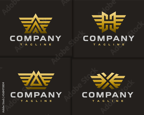  A H M X line wing logo branding design set