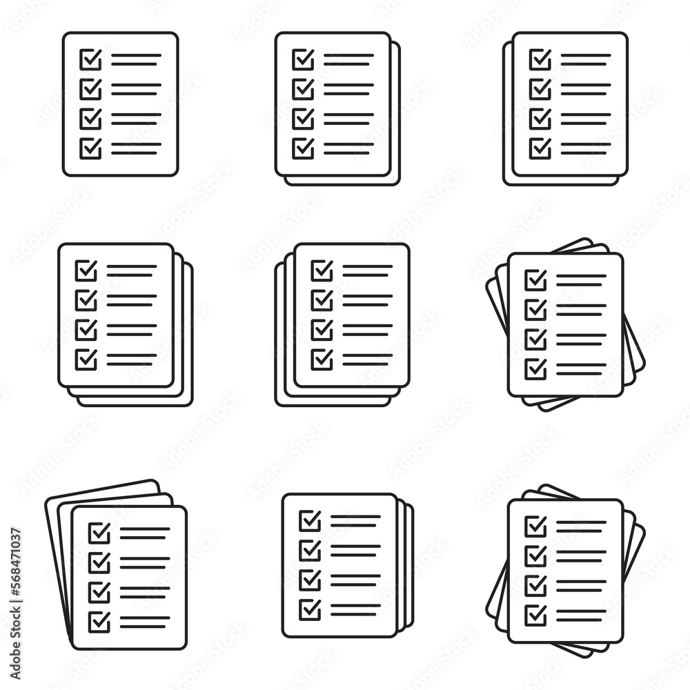 Checklist vector icon in line art style. Document icon, illustration isolated on white background for graphic and web design. Checklist vector icon in line art style. Document icon, illustration isolated on white background for graphic and web design.