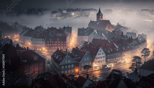 Stavanger centrum city in fog, generative artificial intelligence 
