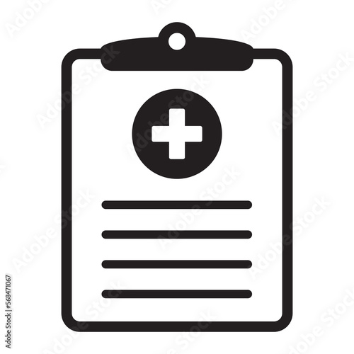 Medical history icon, medical report symbol. Health care clipboard icon. Medical card icon.