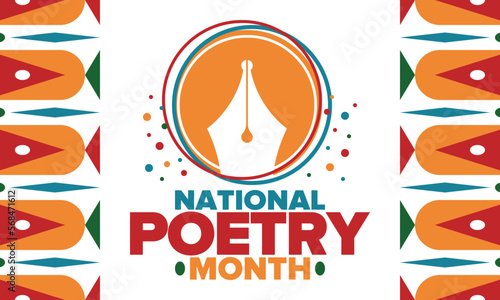 National Poetry Month in April. Poetry Festival in the United States and Canada. Literary events and celebration. Poster, card, banner and background. Vector illustration