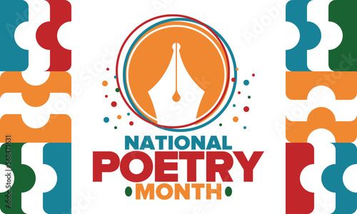 National Poetry Month in April. Poetry Festival in the United States and Canada. Literary events and celebration. Poster, card, banner and background. Vector illustration