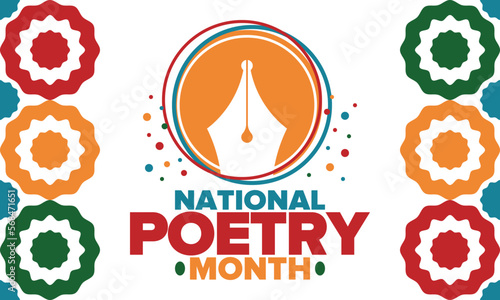 National Poetry Month in April. Poetry Festival in the United States and Canada. Literary events and celebration. Poster, card, banner and background. Vector illustration