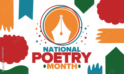 National Poetry Month in April. Poetry Festival in the United States and Canada. Literary events and celebration. Poster, card, banner and background. Vector illustration
