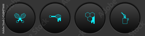 Set Honey dipper stick, with honey, Honeycomb and icon. Vector