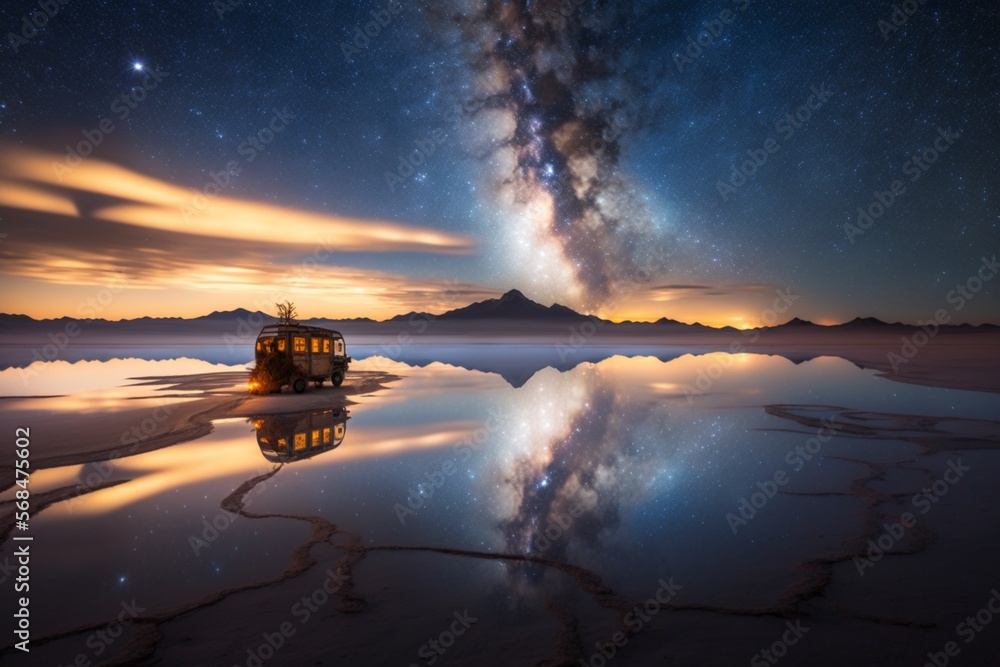 Night Sky Adventure Milky Way At Salar De Uyuni Bolivia Stock Night Sky Adventure Milky Way At Salar De Uyuni Bolivia Stock