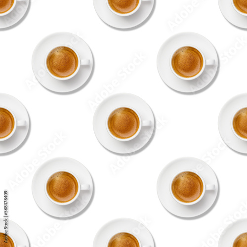 Coffee pattern. Cup of coffee on colorful background