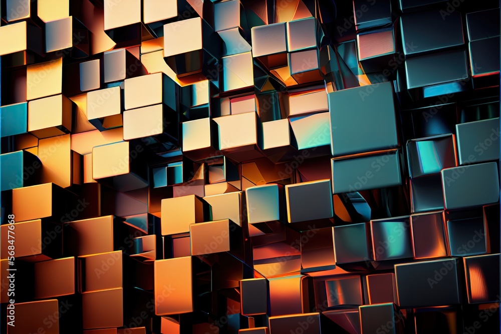 Generative AI illustration of digital cubic abstract background of ...